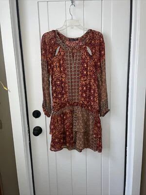 GYPSY05 GLOBAL VILLAGE BOHO GIRIH TIERED PEASANT DRESS XSMALL - Image 1 of 4