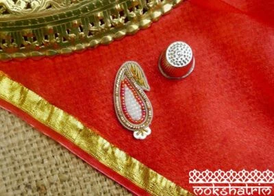 Paisley Beaded Goldwork Zardozi Applique Ethnic Indian Asian Patch Bridal MA765 - Image 1 of 4