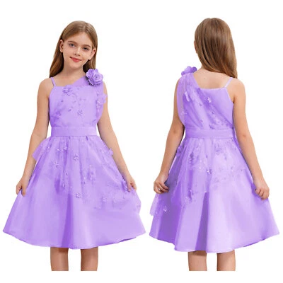 Kids Girls Flower Dress Homecoming Chiffon Performance Gowns Prom Sweet Ball - Image 1 of 4