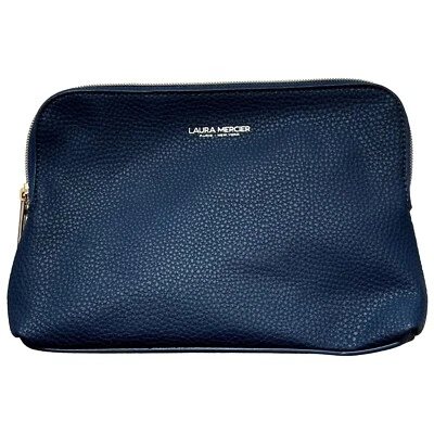 Bolso de Cosméticos Laura Mercier Estuche de Viaje Maquillaje Cuero sintético Azul Marino Dorado Cremallera Foto 1 de 2