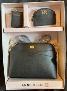 Anne Klein Dome Crossbody 3 Piece Set - Black - Change Purse - Keychain - Picture 1 of 4