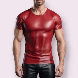 men's Red Leather Shirt Causal Leather Shirt Genuine Lambskin Leather Shirt - Picture 1 of 3