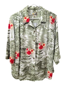 Island Sands Hawaiian Button Up Shirt Blouse Short Sleeve Womens 1X - Picture 1 of 11