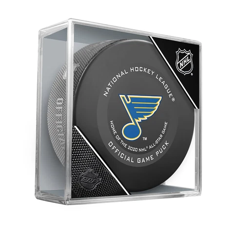 St. Louis Blues Inglasco Official NHL Game Puck in Cube Cover