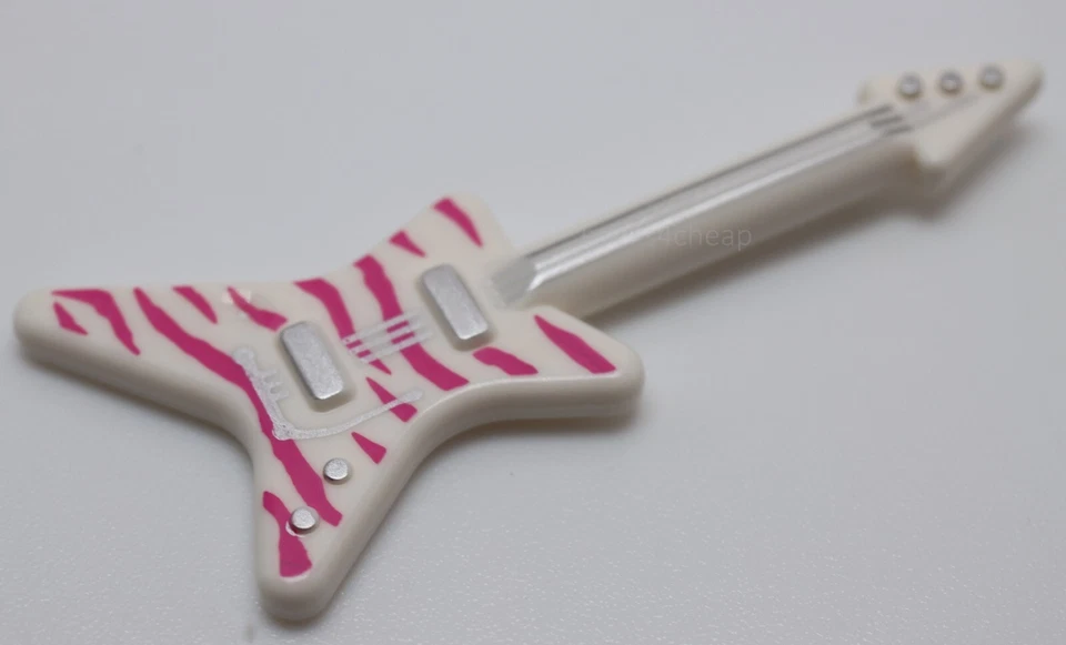 Lego Blanco Minifigura Utensilio Guitarra Eléctrica Tipo ML Rayas Magenta Tigre Foto 1 de 1