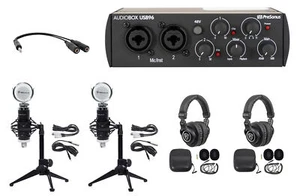 2-Person Podcast Podcasting Kit w/ AUDIOBOX+Headphones+Mics+Desk Stands - Picture 1 of 11