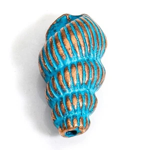 Spiral Shell Spacer Beads Antique Copper Turquoise Patina 15mm x 7mm 10pcs - Picture 1 of 2