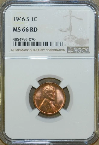 1946 S Lincoln Cent MS66 RD NGC BU Unc Wheat Penny [183] Cover