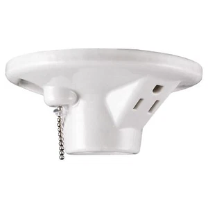 UltraPro Porcelain Light Socket with Outlet and Pull Chain Light Fixture Light - Picture 1 of 5