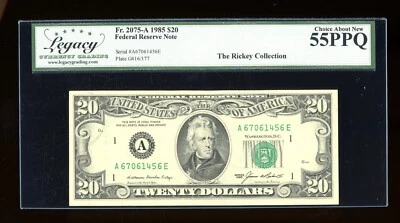 DBR 1985 $20 FRN Boston Fr. 2075-A Legacy 55 PPQ Serial A67061456E - Image 1 of 2