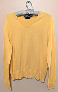 Ralph Lauren Polo 100% Fine Italian Cotton Yellow V-Neck Light Sweater Large - Picture 1 of 3