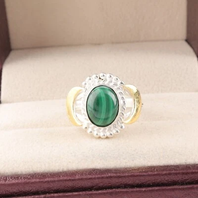 Malachite Gemstone 925 Sterling Silver Ring Handmade Jewelry Gift For Women - Image 1 of 3