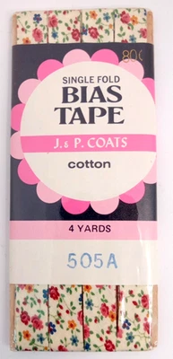 Vintage J&P Coats Floral Bias Tape 100% Cotton  1/2" x 4 yards 505A Tiny Flowers - Image 1 of 2