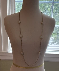 Julie Vos Gold & White Stone St Barths Station Necklace.  38” Long. 6 Stones  - Picture 1 of 5