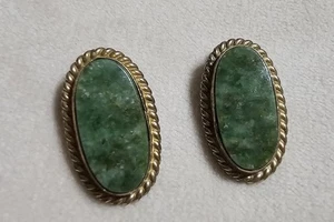 VINTAGE SIGNIERTE WINARD 12K Gold gefüllt JADE GRÜNER EDELSTEIN OHRRINGE CLIP AUF S-1 - Bild 1 von 4