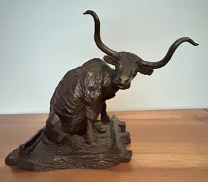 Mike Scovel Bronzeskulptur Texas Longhorn Western Kunst signiert im Guss 1980 - Bild 1 von 9