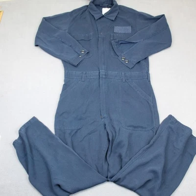 FR Flame Resistant Coveralls Mens Large Navy Blue Workwear Mechanic Suit Utility - Image 1 of 4