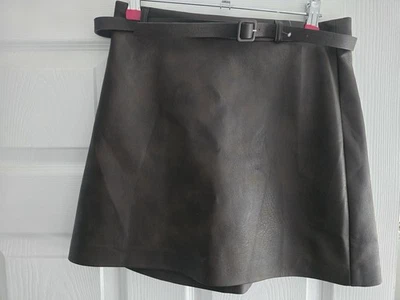River Island Brown Faux Leather Mini Skirt Size 8 - Image 1 of 4