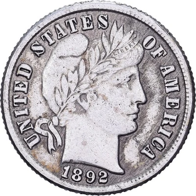 [#639322] United States, Dime, Barber, 1892, U.S. Mint, Silver, EF, KM:113 - Image 1 of 2