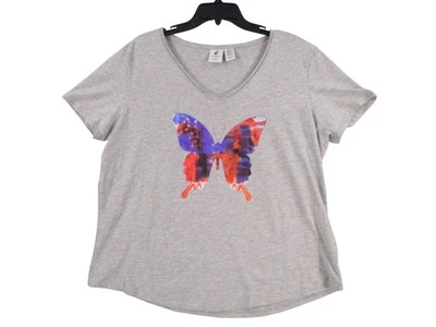 Caribbean Joe Womens Grey Butterfly Print T-Shirt Size - XXL 100% Cotton - Image 1 of 4