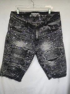 Men’s Legendary Status Sz 40 Shorts Black W/White & Purple Paint Splatter Ribbed - Picture 1 of 9