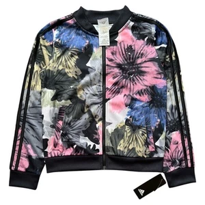 ADIDAS Black Multicolor Long Sleeve AOP 3S Tricot Jacket, Girls Large (14) - Picture 1 of 10