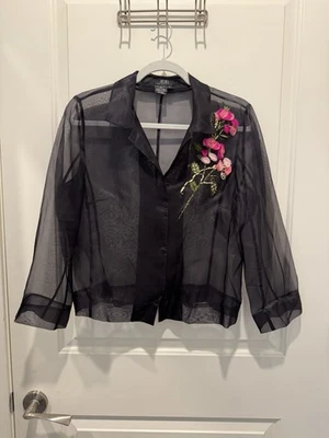 BCBG MAXAZRIA Mujer Negro con Flores Rosas 100% Seda Mujer Talla L Foto 1 de 4