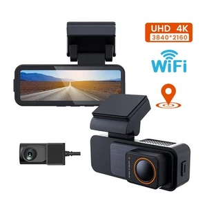 Ultra HD 4K Dual Dash Cam Super Night Vision WIFI APP View Car Camera GPS Track - Picture 1 of 16