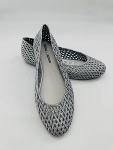Melissa Jason Wu Flat Shoes Silver Jelly Ballet Size 10 Glitter Slip Ons NEW - Picture 1 of 9