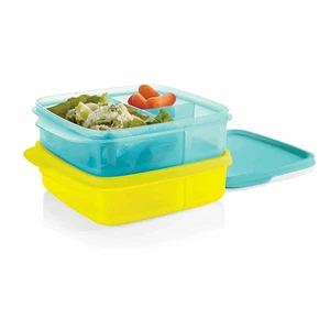 Tupperware Eco Lunch It Divided Container Set of 2 Teal Yellow New - Picture 1 of 1