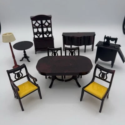 Ideal Vintage Dining Room Dollhouse Furniture Lot 1:16 Plastic Table Chairs ++ - Image 1 of 4