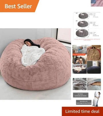 Luxurious 5FT Giant Bean Bag Chair for Adults - Stylish Leather Pink, Washable - Image 1 of 4