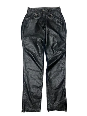 Pantalones de cuero Harley Davidson vintage para mujer 14 negros motocicleta 30x34 cadena cremallera Foto 1 de 4