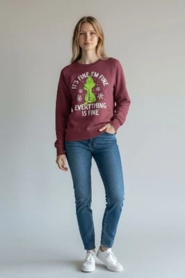 Sudadera de felpa francesa de vacaciones de Navidad The Grinch 'I'm Fine' talla M larga... Foto 1 de 4