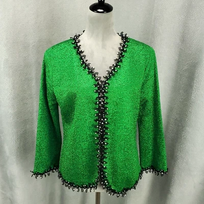 Womens Blazer Jacket Size Large Green Textured Artsy Open Front Cardigan Berek - Image 1 of 4