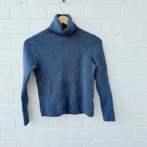 H Halston Turtleneck Sweater Women Extra Fine Merino Wool Gray Preppy Sz:M - Picture 1 of 7