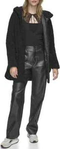 NEW Andrew Marc Seneca Faux Shearling Hooded Jacket BLACK SIZE L/100%AUTHENTIC - Picture 1 of 6