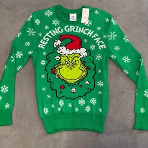 Maglione Dr. Seuss Resting Grinch Face Brutto Natale Verde Taglia S - Foto 1 di 7