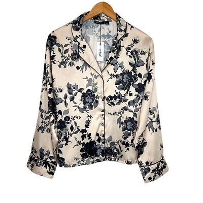 Top de pijama floral satinado Nasty Gal para mujer talla pequeña champán LS abotonado nuevo con etiquetas Foto 1 de 4