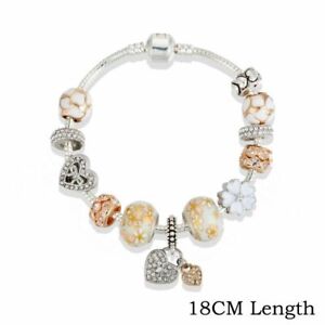 Women Heart Pendants Bracelet Flower Beads Charms Bangles Snake Chain Bracelets
