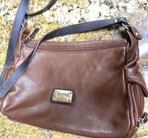 VALENTINA 2 Tone Brown Double Zippered Top Shoulder Bag - Picture 1 of 12