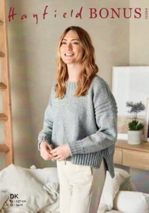 Hayfield Bonus DK Knitting Pattern - 10264 Ladies Sweater - Picture 1 of 3