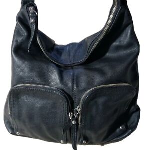 Genuine Leather Pelle Studio Black Purse Carry Hobo Bag Leopard Lining Beautiful