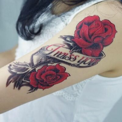 Flash Einmal Temporary Klebe Tattoo Rose Rot Körper Body Sticker Geschenk Party • 4.99€