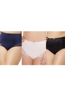 NWT PANACHE SCULPTRESSE BRIEF PANTIES 3 PAIR SATIN LACE 5X 24 Black Blue Pink - Picture 1 of 4