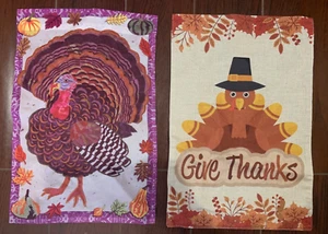 Juego de 2 Banderas de Jardín de Acción de Gracias 12" x 18", Doble Cara, Pavo, Otoño - Imagen 1 de 3