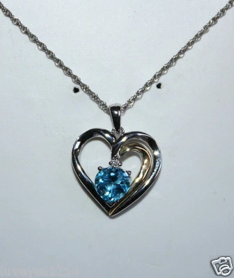Alwand Vahan 14k Yellow Gold & Sterling silver Heart Swiss Blue Topaz Necklace - Image 1 of 4