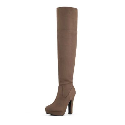 Women's Thigh High Boots Chunky Heel Platform Over The Knee Boots - Image 1 of 4
