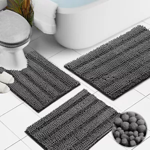 Chenille 3 PC Bath Mat Set Extra Soft and Absorbent Small Medium and Contour Rug - Picture 1 of 100