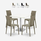Ensemble Table 90X90cm Blanche Horeca Et 4 Chaises Empilables Poly Rotin Bar Res